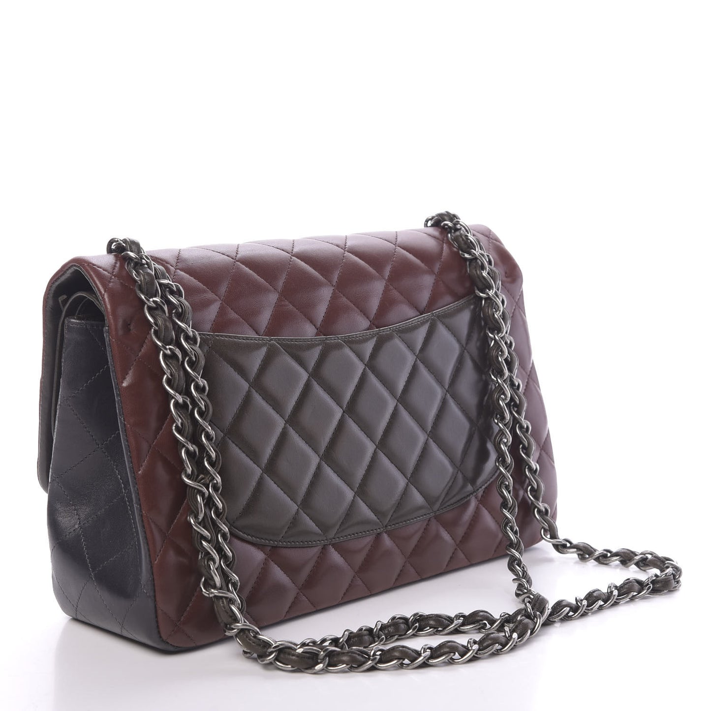 Lambskin Quilted Jumbo Tri-Color Double Flap Burgundy