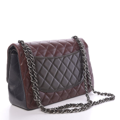 Chanel Lambskin Quilted Jumbo Tri-Color Double Flap Burgundy 3 of 14