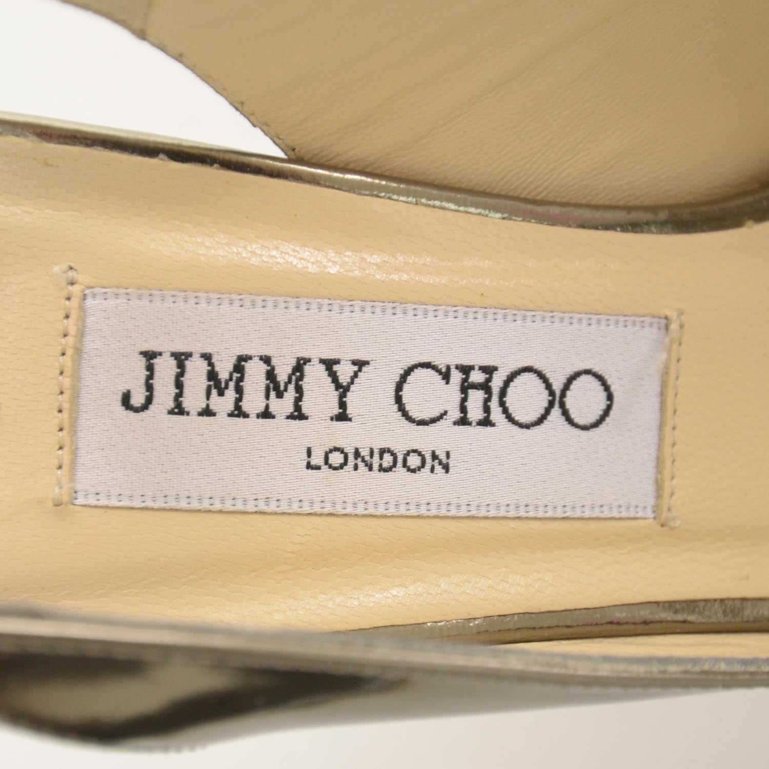 Jimmy Choo Patent Leather Slingback Mirror Piri Palladium Heels 38 5 of 6