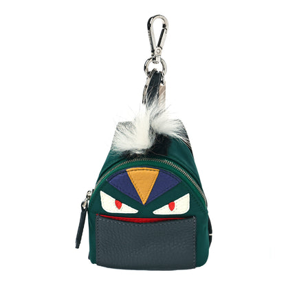Fendi Nylon Cuoio Romano Nutria Fox Fur Monster Eyes Mini Backpack Charm Verde Bottiglia Asfalto Multicolor 1 of 5