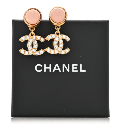 Chanel Crystal Resin CC Drop Earrings Pink Gold 7 of 7