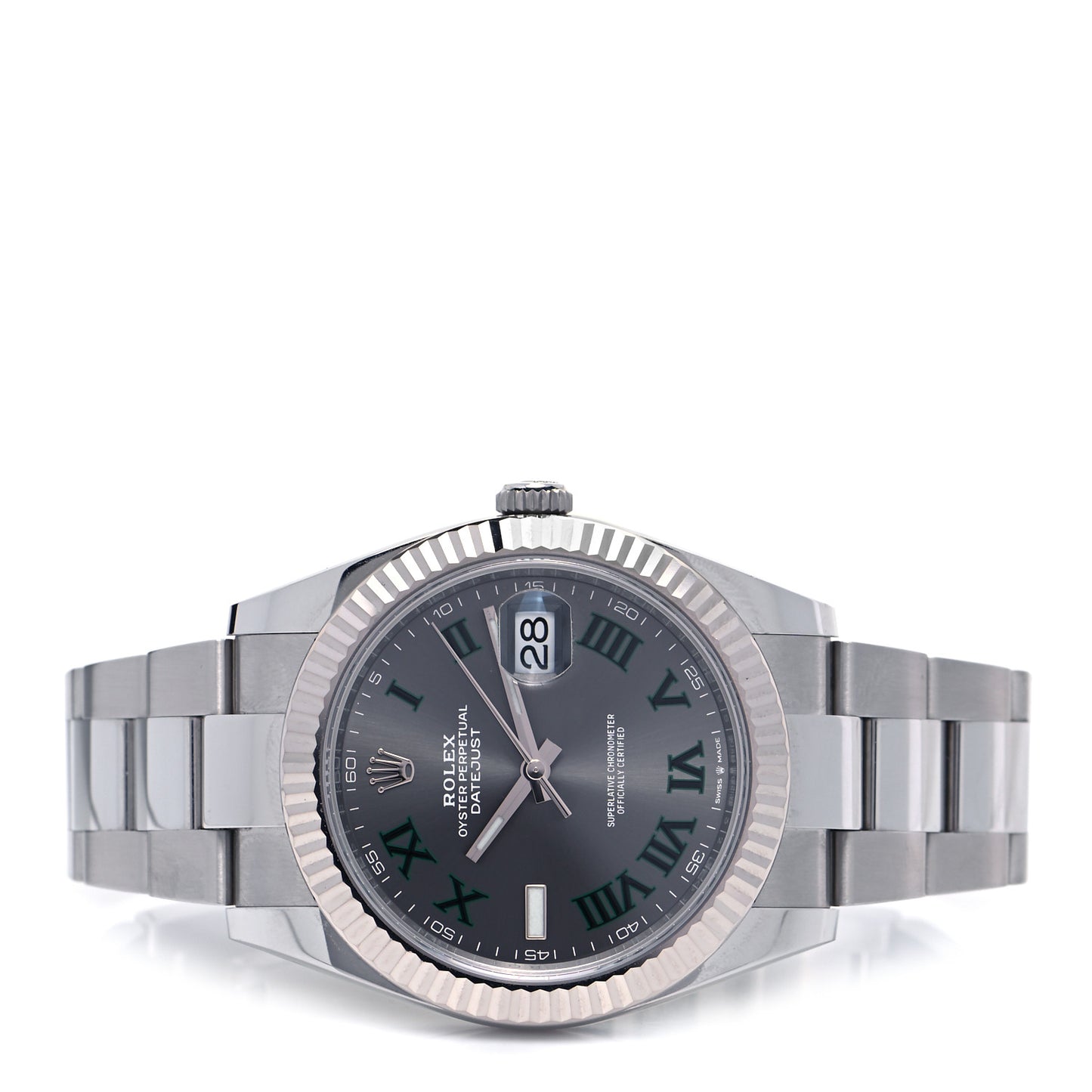 Stainless Steel 18K White Gold 41mm Oyster Perpetual Wimbledon Datejust Watch Slate 126334