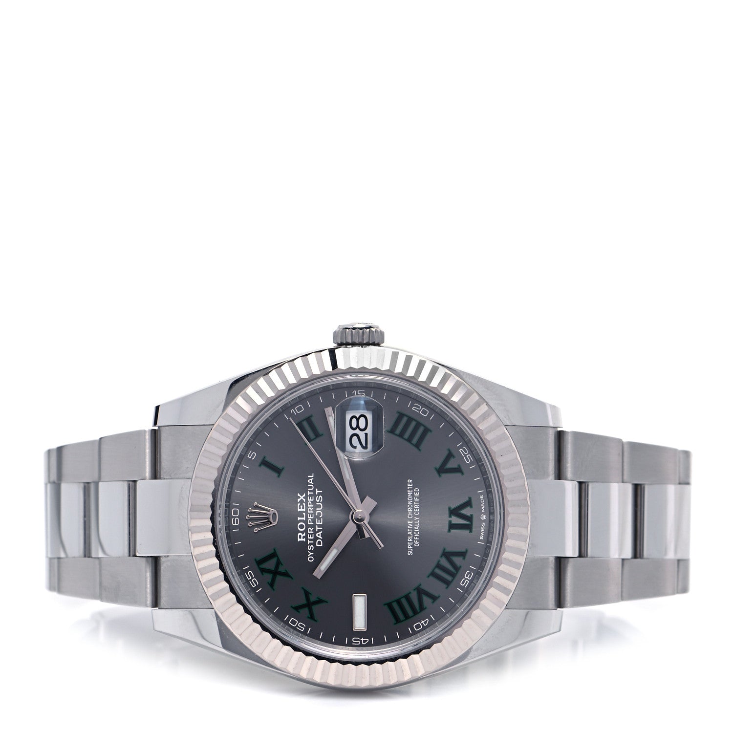 Rolex Stainless Steel 18K White Gold 41mm Oyster Perpetual Wimbledon Datejust Watch Slate 126334 2 of 5