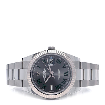 Rolex Stainless Steel 18K White Gold 41mm Oyster Perpetual Wimbledon Datejust Watch Slate 126334 2 of 5