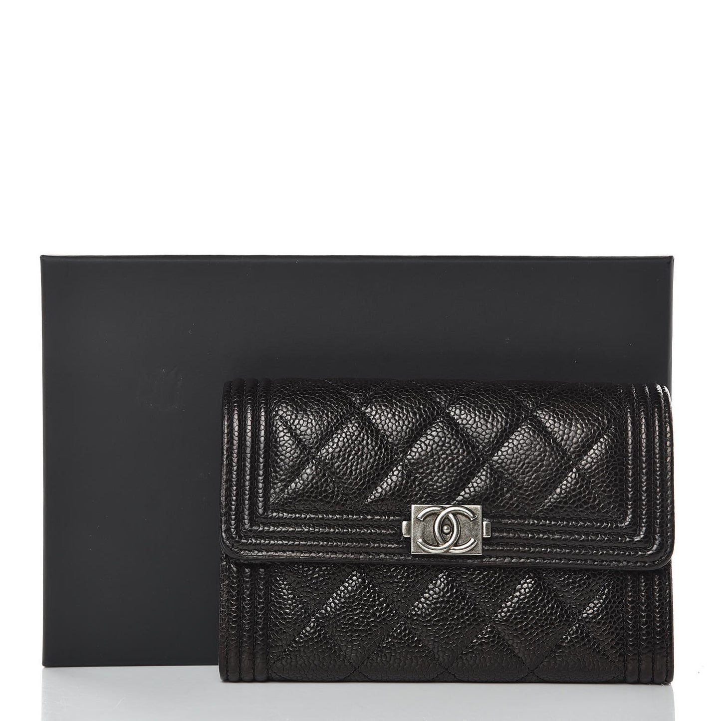 Caviar Quilted Medium Boy Flap Wallet Black