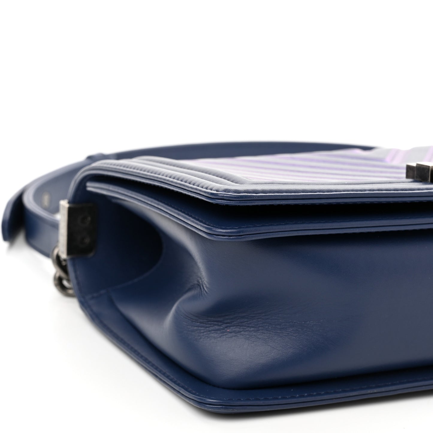 Calfskin Painted Chevron Embossed Medium Boy Flap Navy