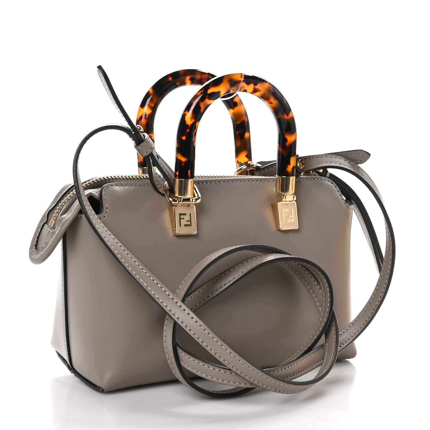 Fendi Vitello King Plexiglass Logo Embossed Mini By The Way Top Handle Boston Bag Tortora 3 of 11