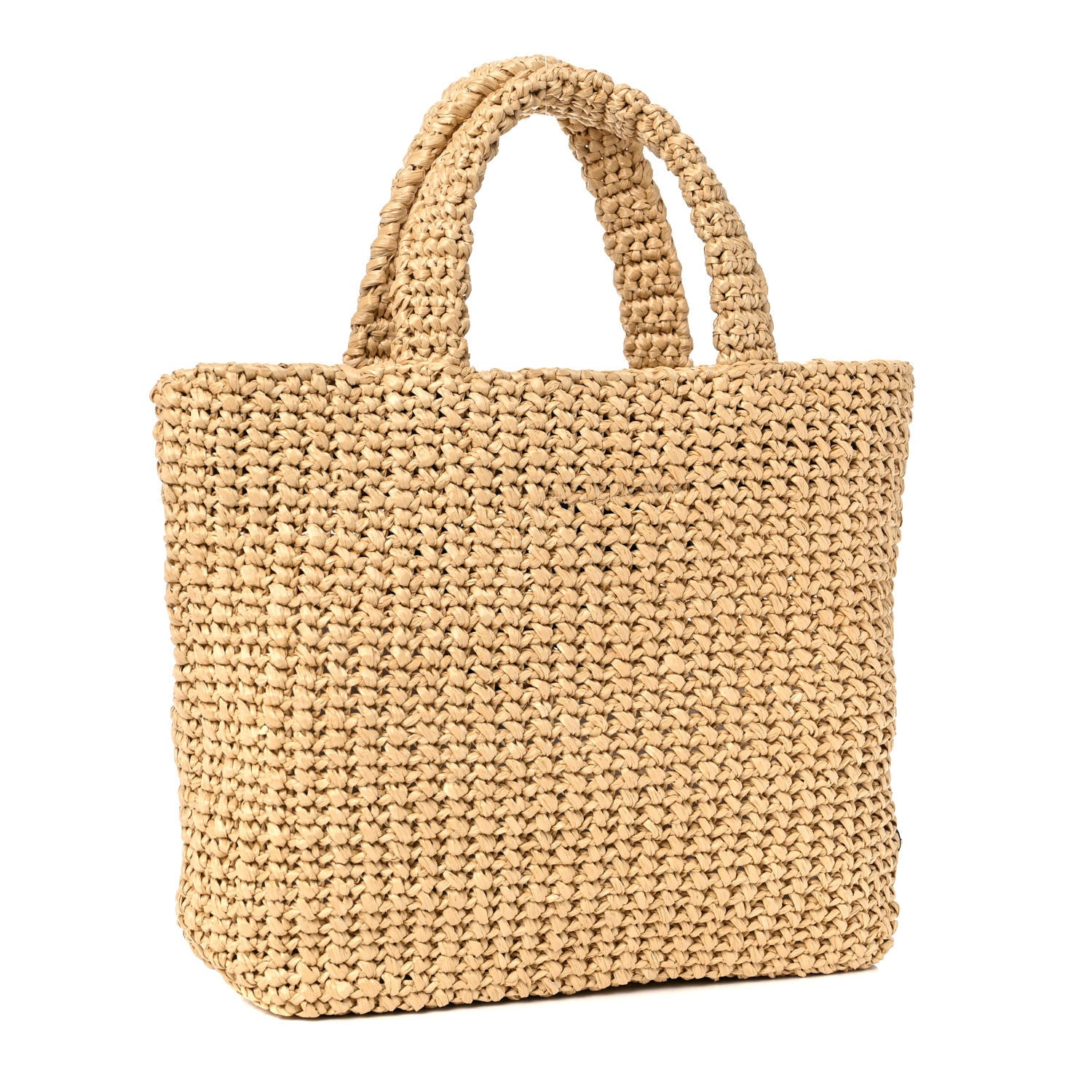 Prada Yarn Raffia Effect Crochet Embroidered Small Logo Tote Naturale 2 of 7