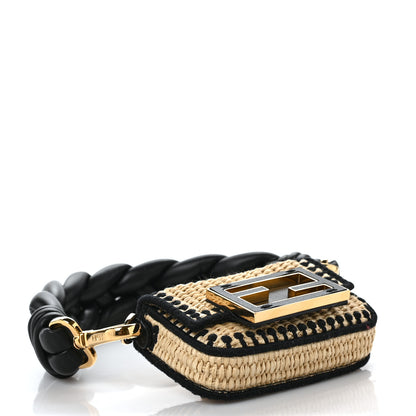 Fendi Straw Shiny Nappa Woven Nano Baguette Maxi Handle Charm Natural Black 3 of 7