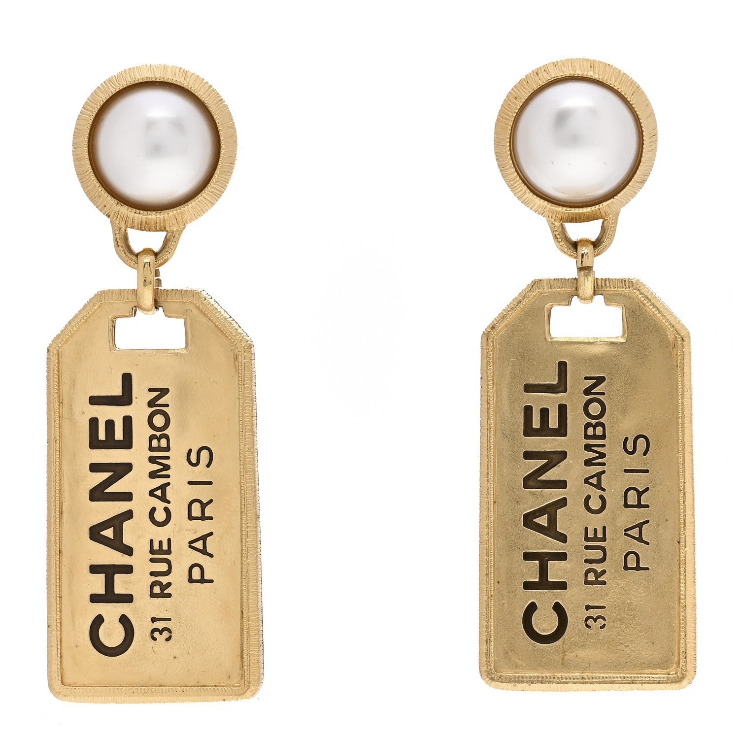 Chanel Pearl CC Tags Drop Earrings Gold 1 of 4