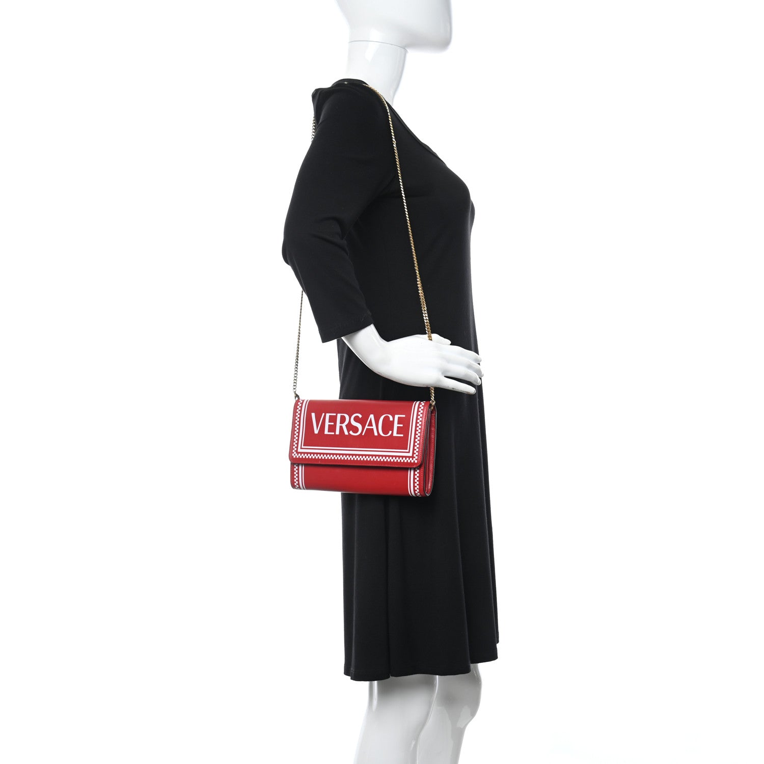 Versace Calfskin 90's Vintage Logo Chain Evening Bag Red 2 of 13
