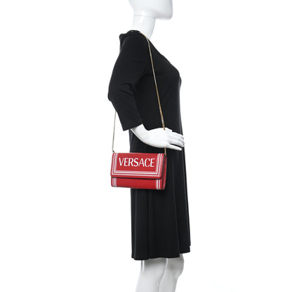 Versace Calfskin 90's Vintage Logo Chain Evening Bag Red 2 of 13