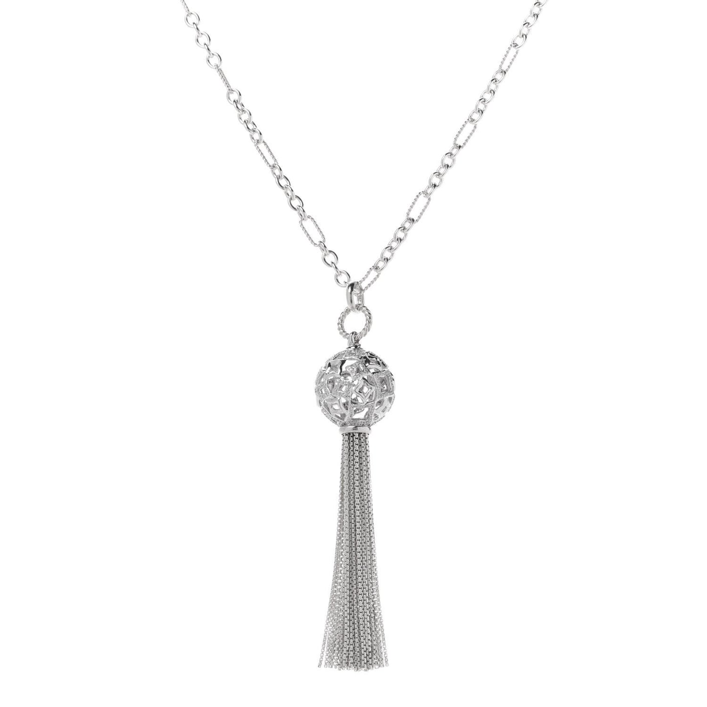 Sterling Silver Diamond Tapestry Tassel Necklace