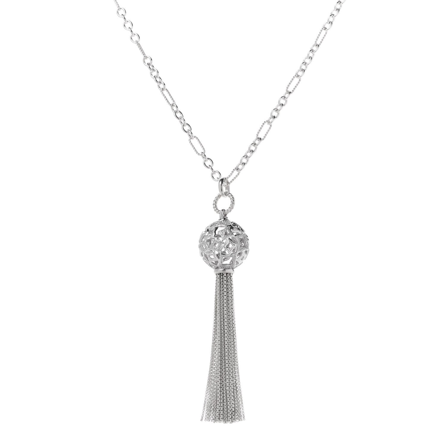David Yurman Sterling Silver Diamond Tapestry Tassel Necklace 1 of 5