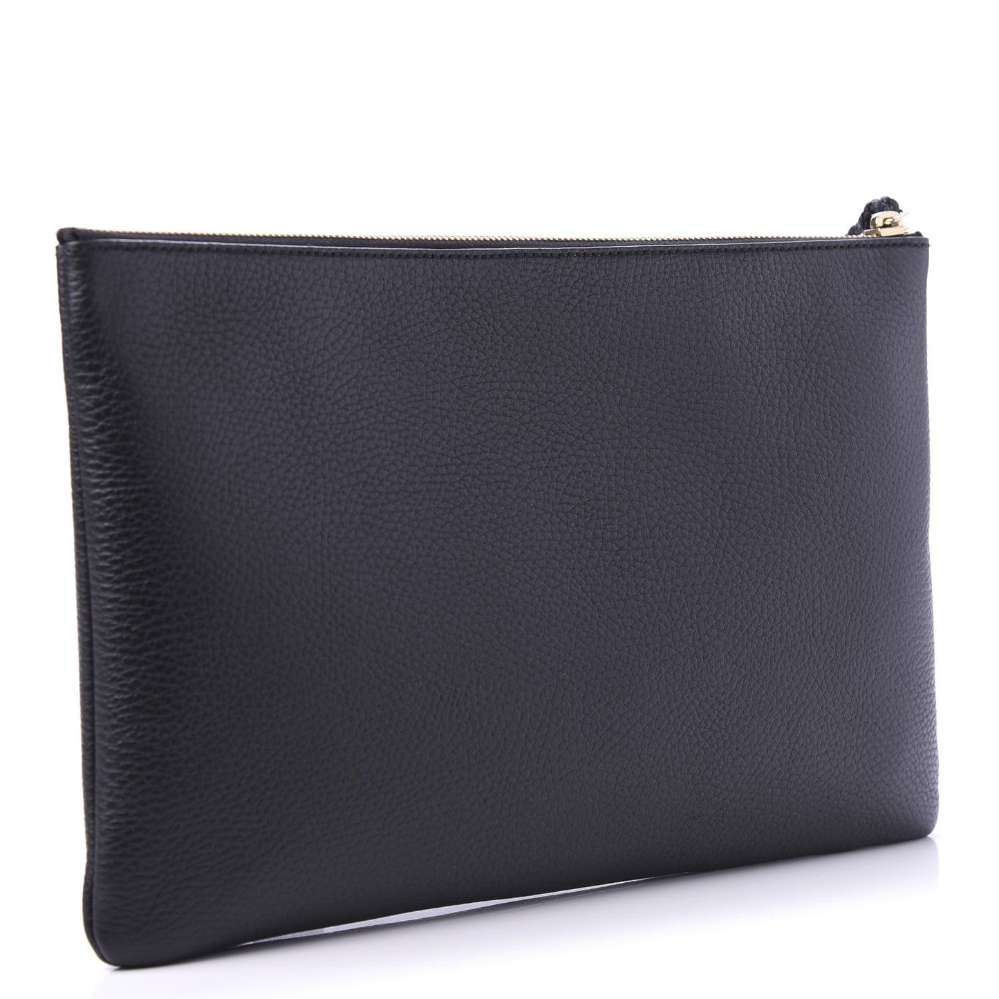 Pebbled Calfskin Large Bamboo Clutch Black