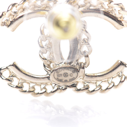 Chanel Crystal Chain CC Earrings Gold 3 of 5