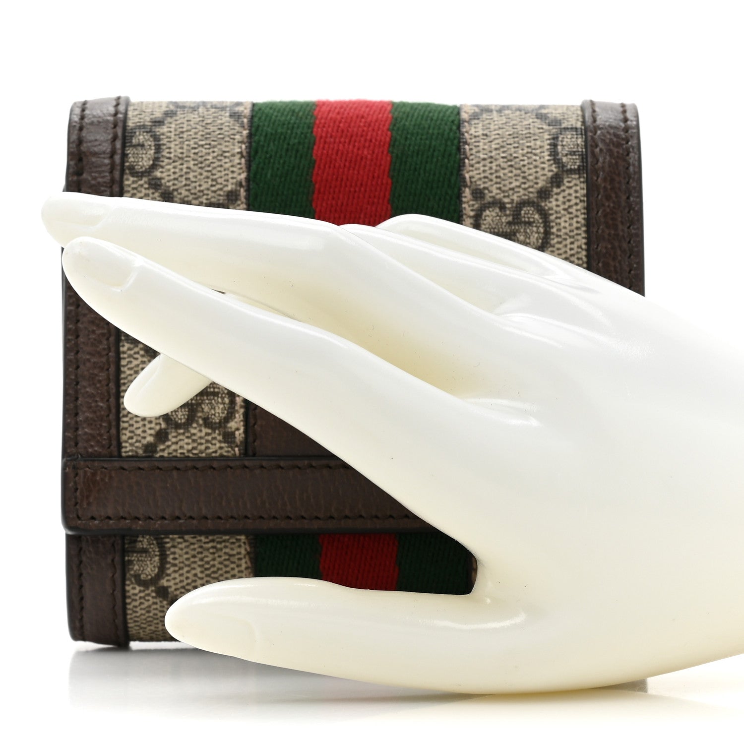 Gucci GG Supreme Monogram Textured Calfskin Web Ophidia Card Case Wallet Beige Ebony New Acero 2 of 10