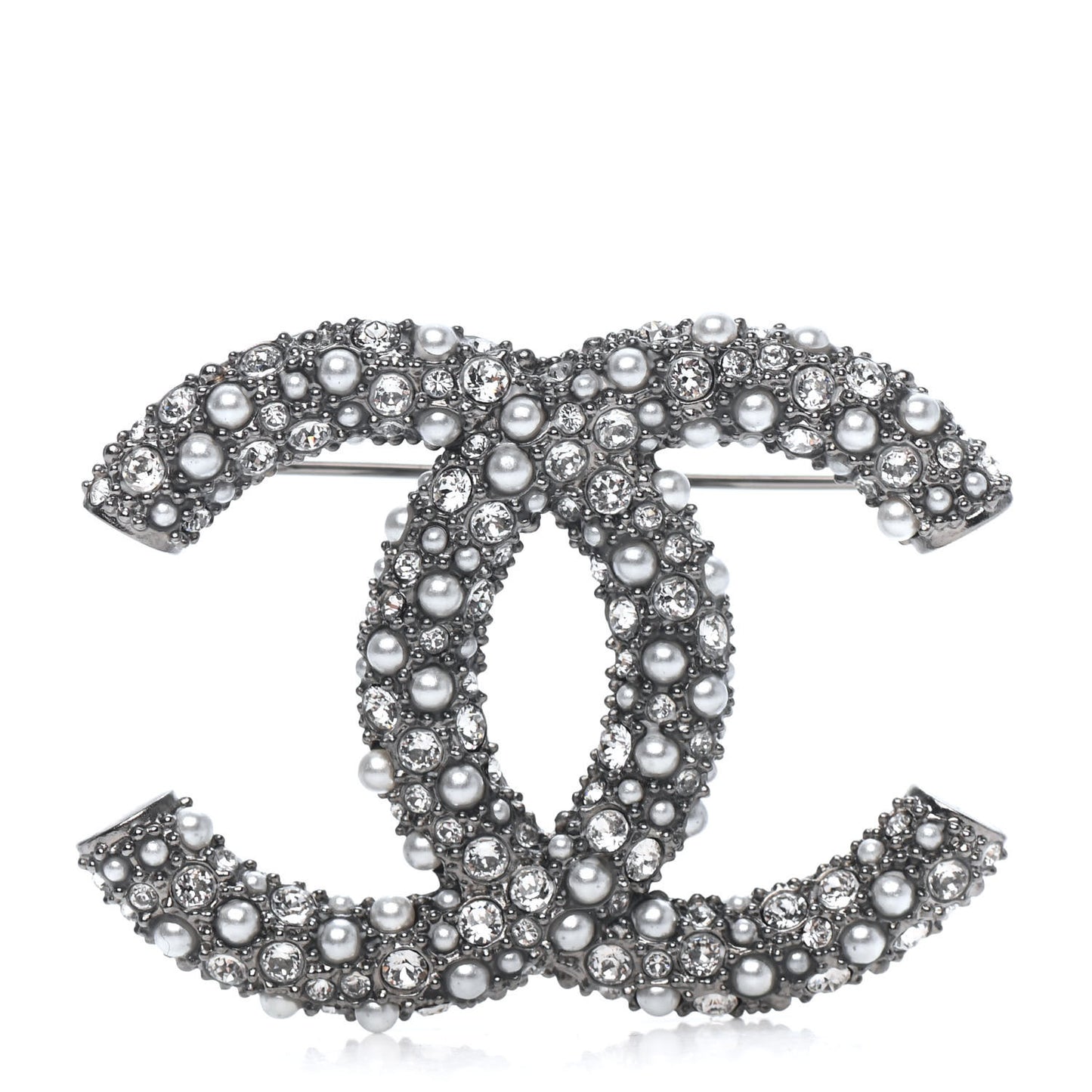 Crystal Pearl Caviar CC Brooch Silver