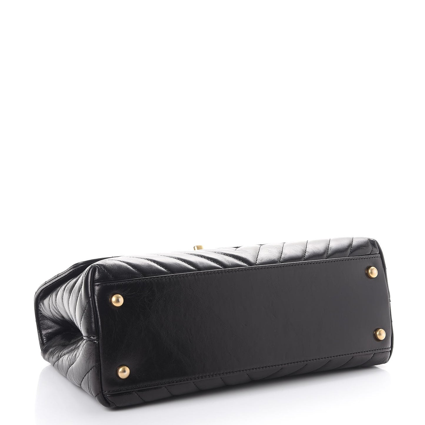 Calfskin Chevron Quilted Coco Handle Flap Black