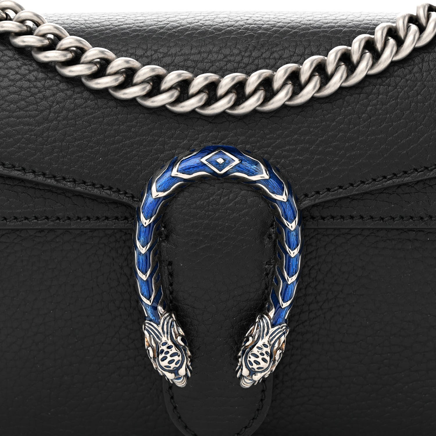 Gucci Dollar Calfskin Enamel Small Dionysus Shoulder Bag Black Electric Blue 8 of 10