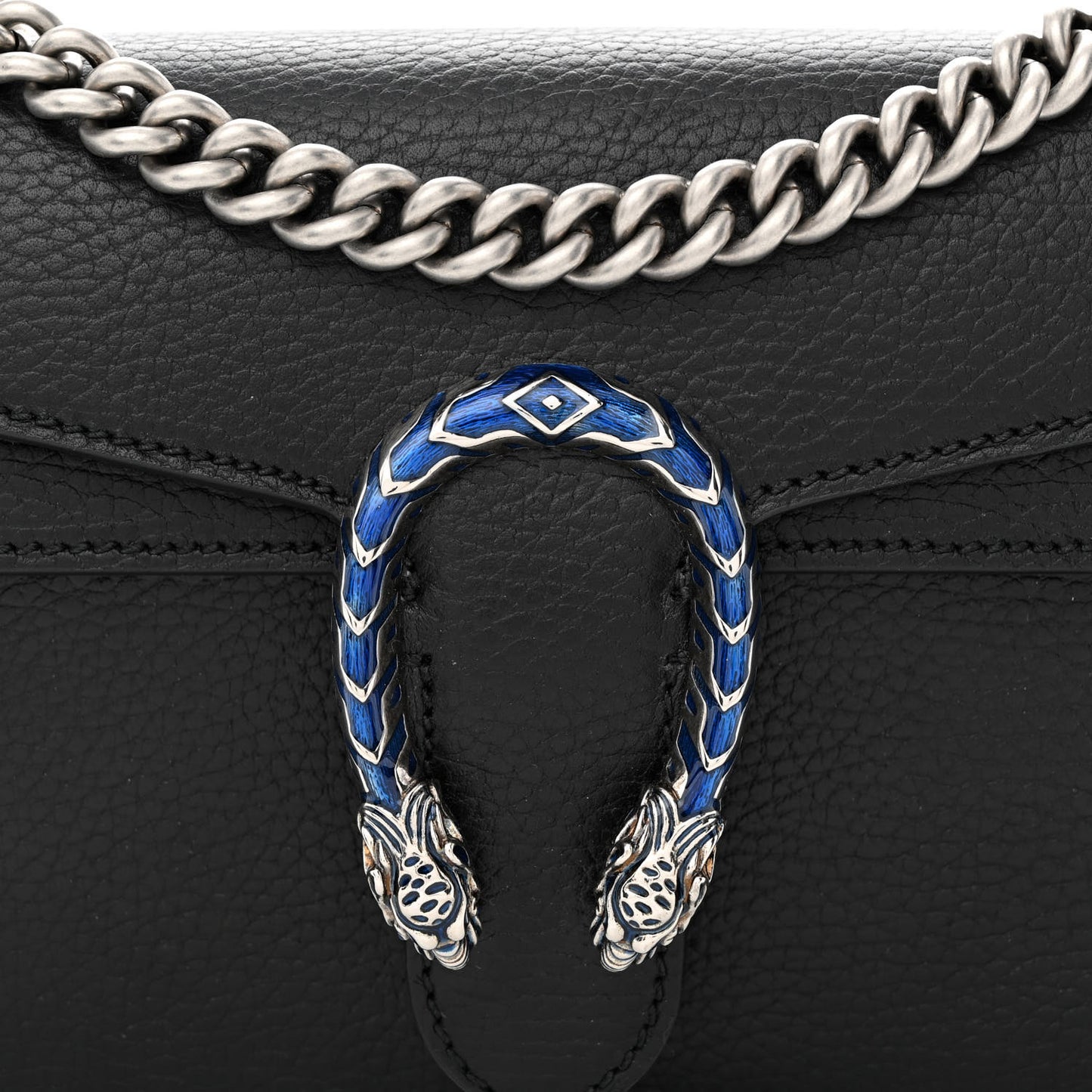 Dollar Calfskin Enamel Small Dionysus Shoulder Bag Black Electric Blue