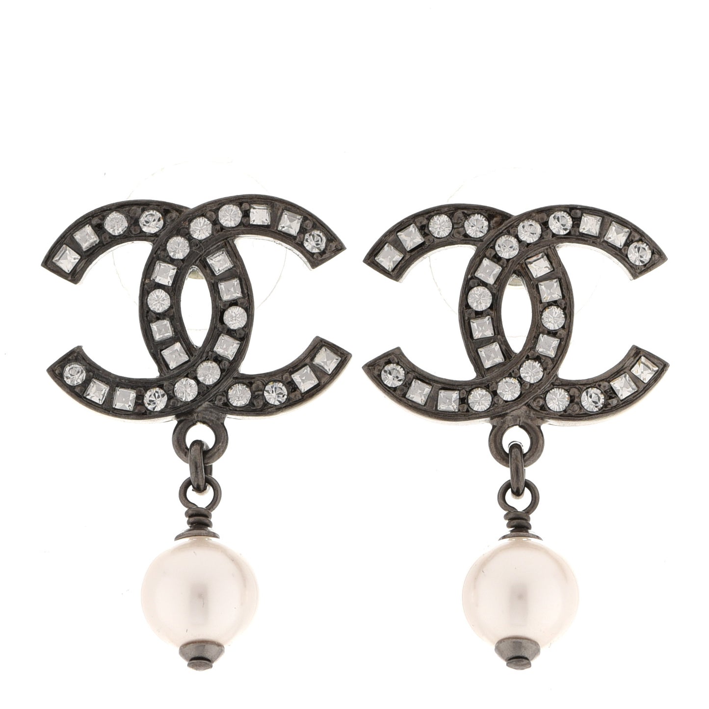 Ruthenium Crystal Pearl CC Drop Earrings