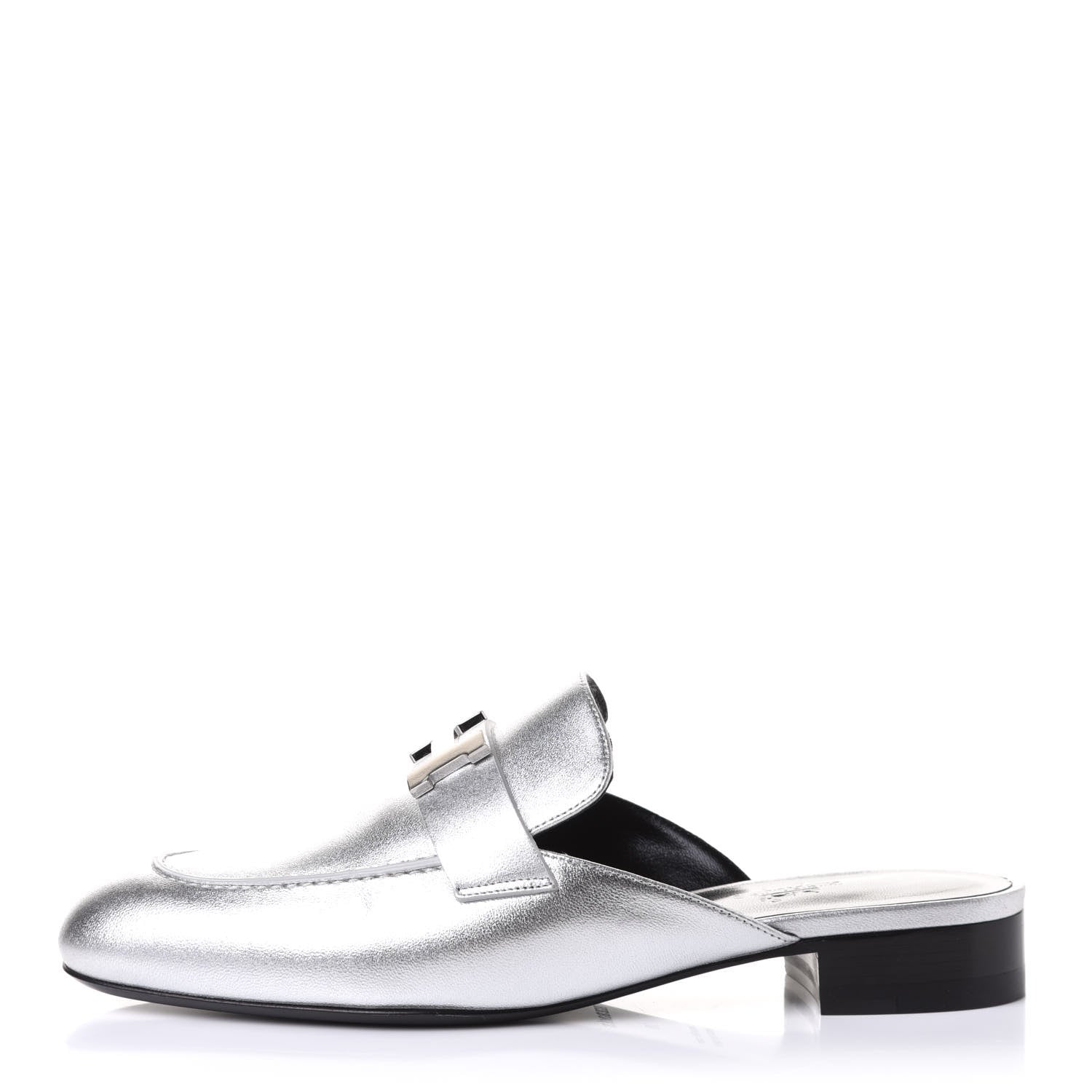 Hermes Metallic Nappa Trocadero Mule 38 Gris Argento 1 of 10