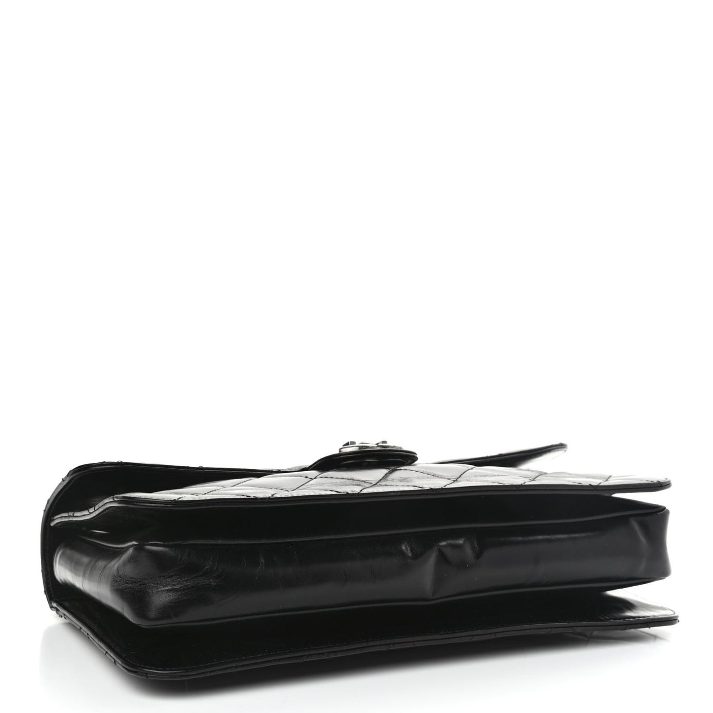 Glazed Calfskin Quilted Large Perfect Edge Flap Black