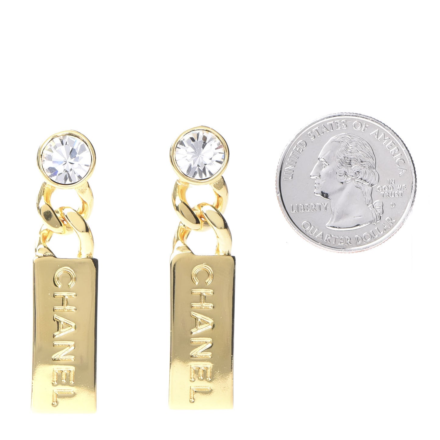 Crystal Tag Drop Earrings Gold