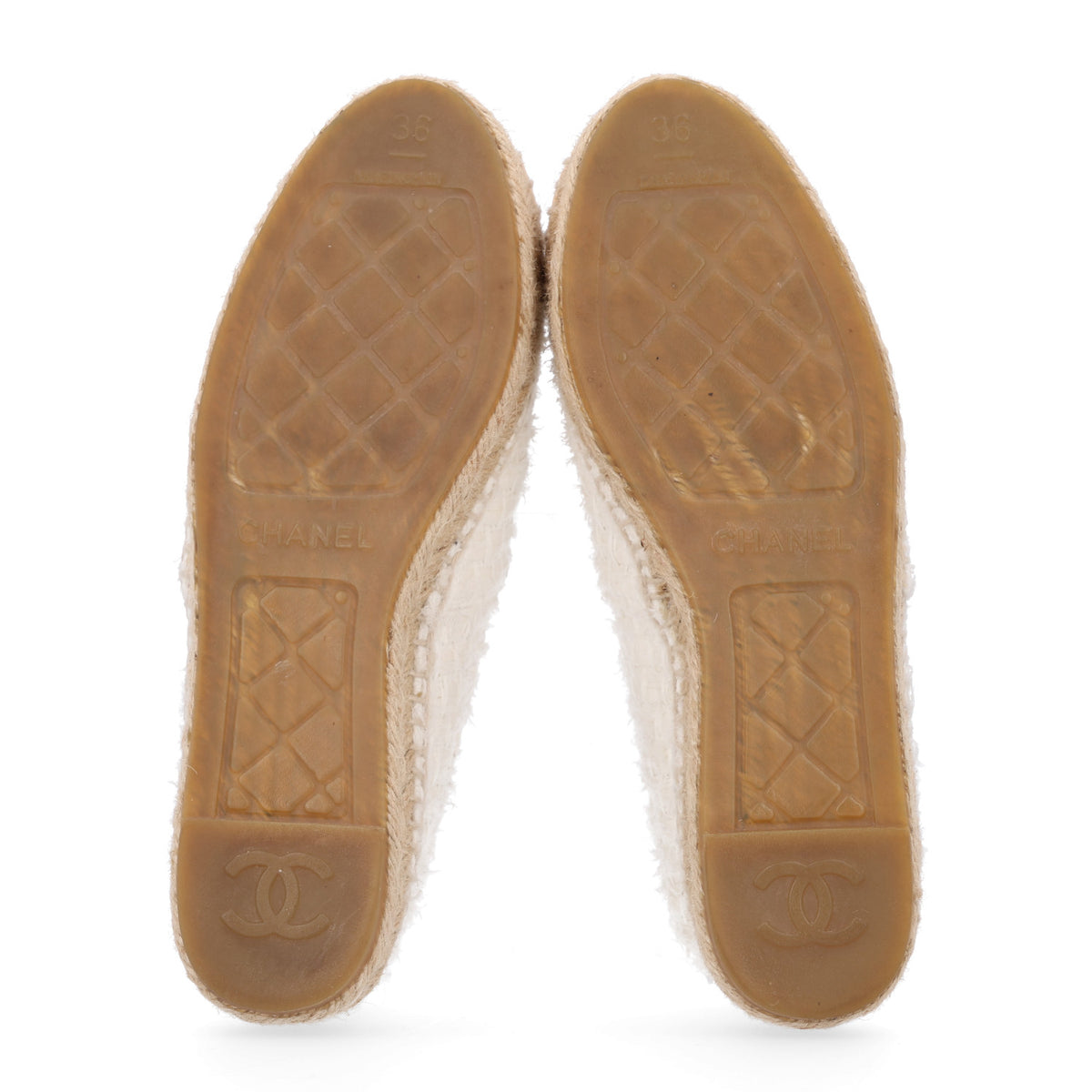 Tweed Grosgrain CC Espadrilles 36 White Beige