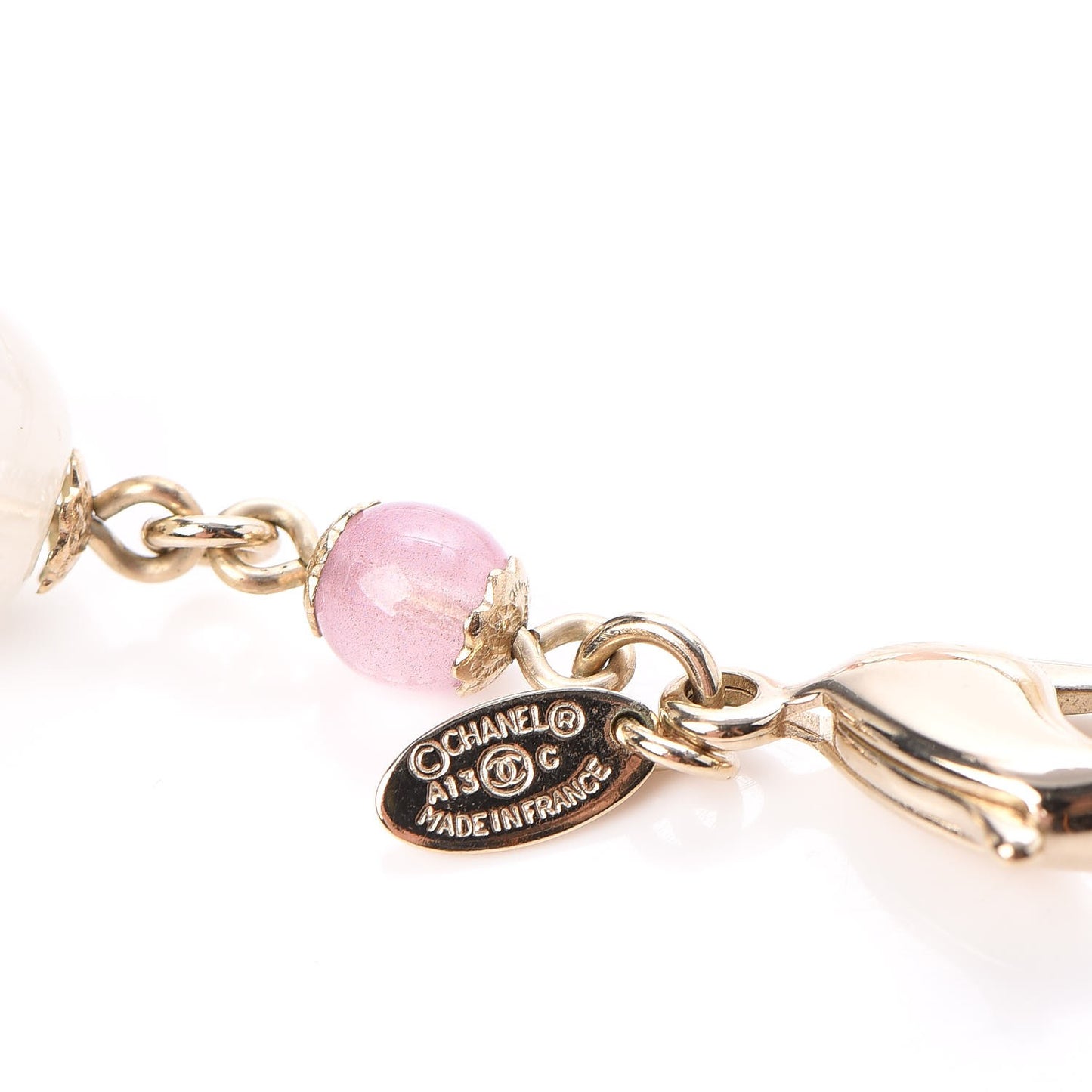 Enamel Striped Pearl CC Long Necklace Pink Gold