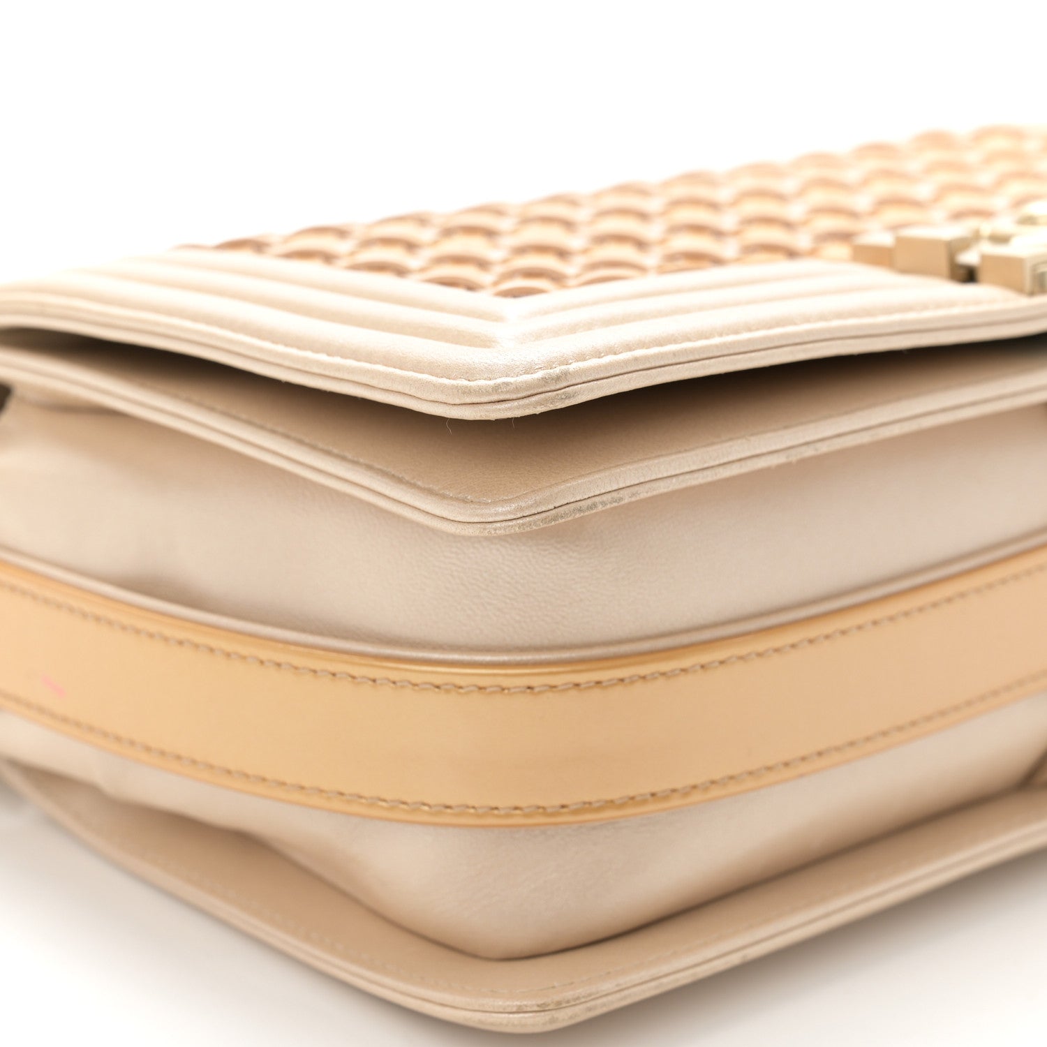 Chanel Metallic Calfskin Braided Medium Boy Flap Beige Multicolor 9 of 11