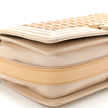 Chanel Metallic Calfskin Braided Medium Boy Flap Beige Multicolor 9 of 11