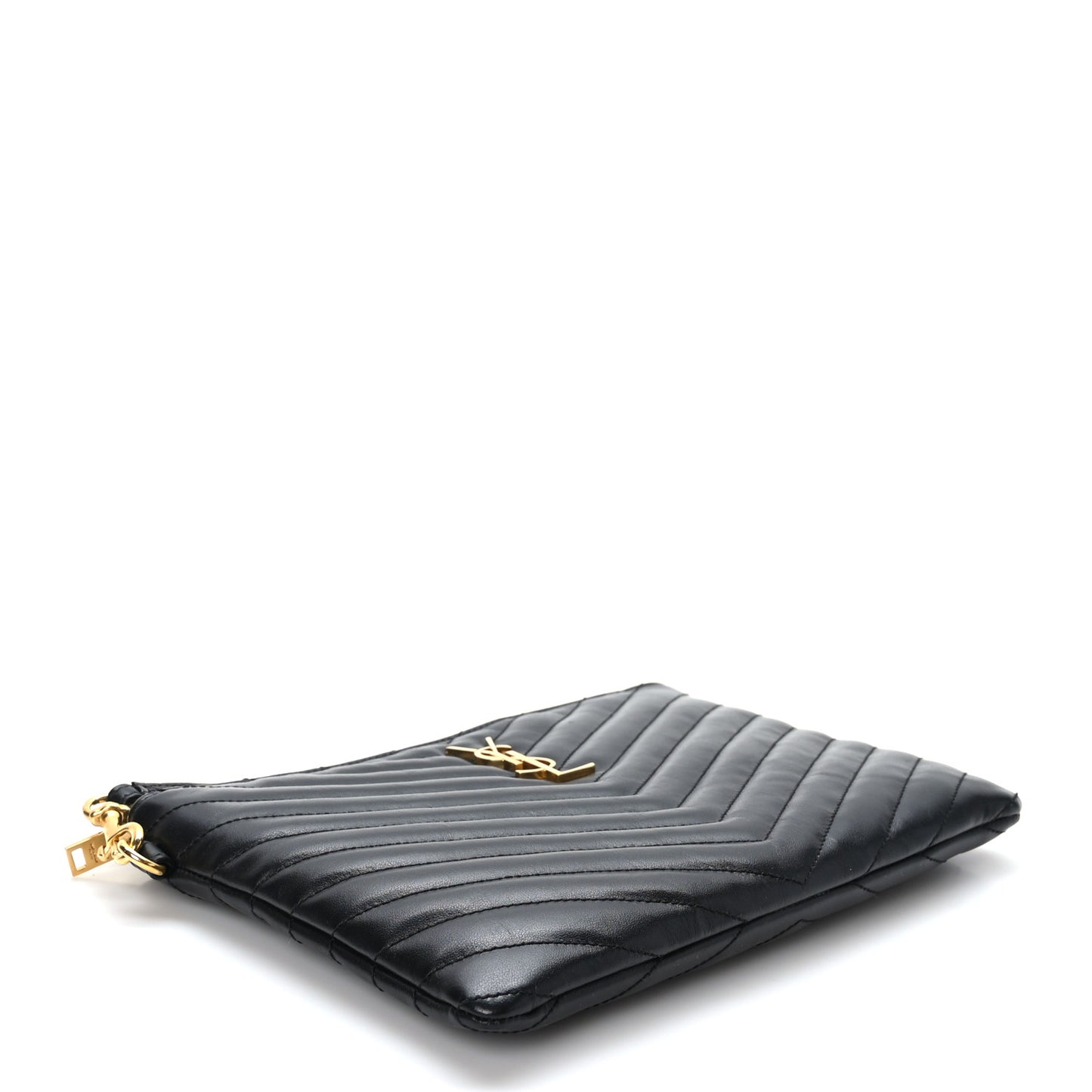 Calfskin Matelasse Chevron Monogram A5 Wristlet Black