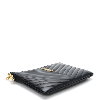 Saint Laurent Calfskin Matelasse Chevron Monogram A5 Wristlet Black 4 of 9
