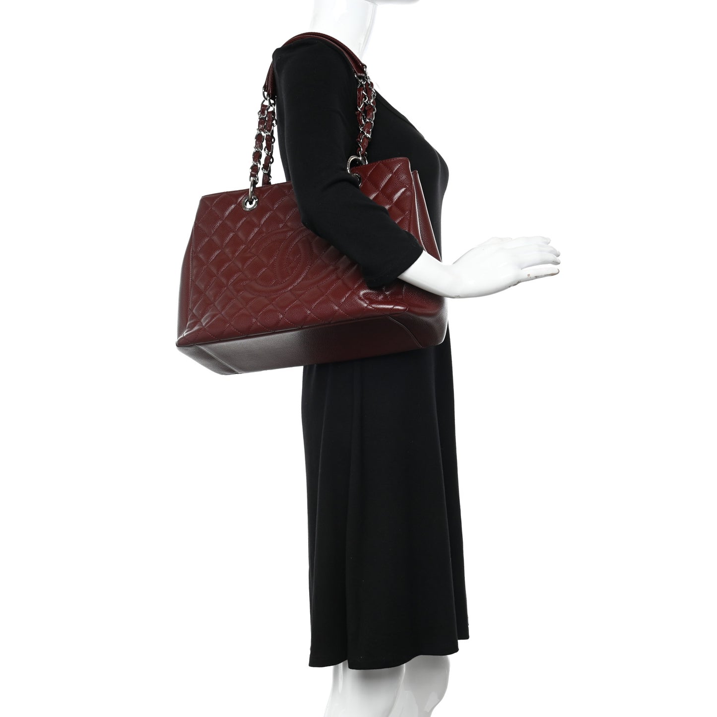 Caviar Quilted Grand Shopping Tote GST Burgundy