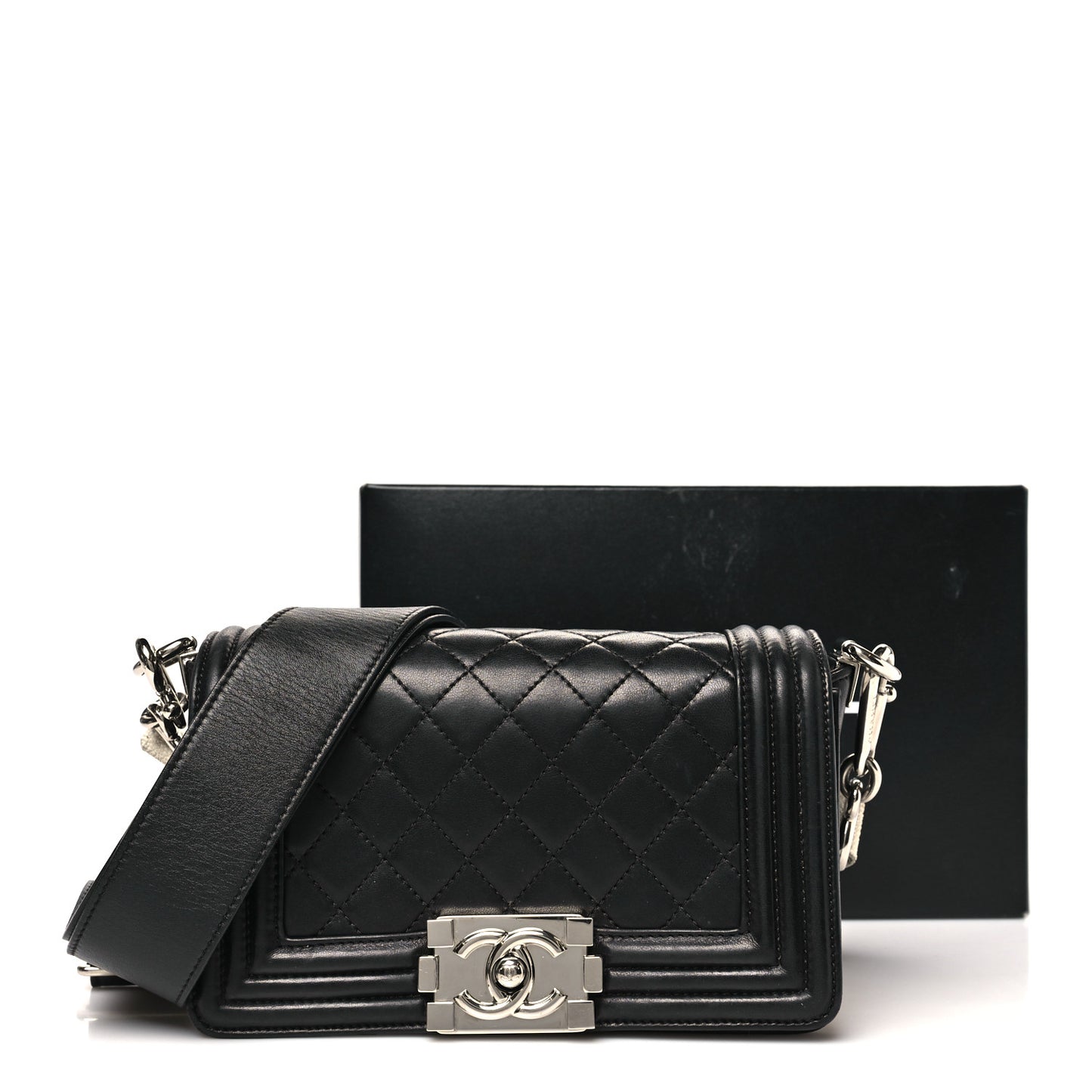 Lambskin Galuchat Stingray Small Boy Crossbody Flap Black