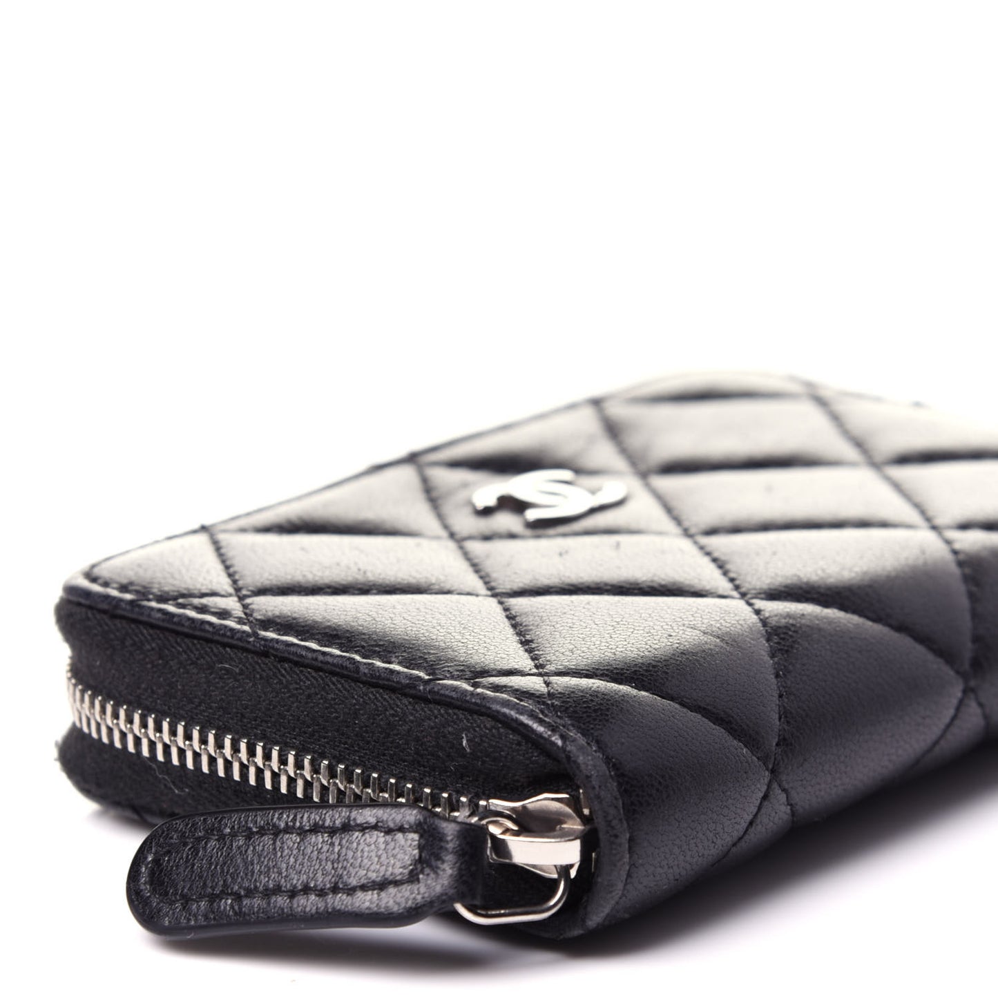 Lambskin Quilted Zip Coin Purse Black