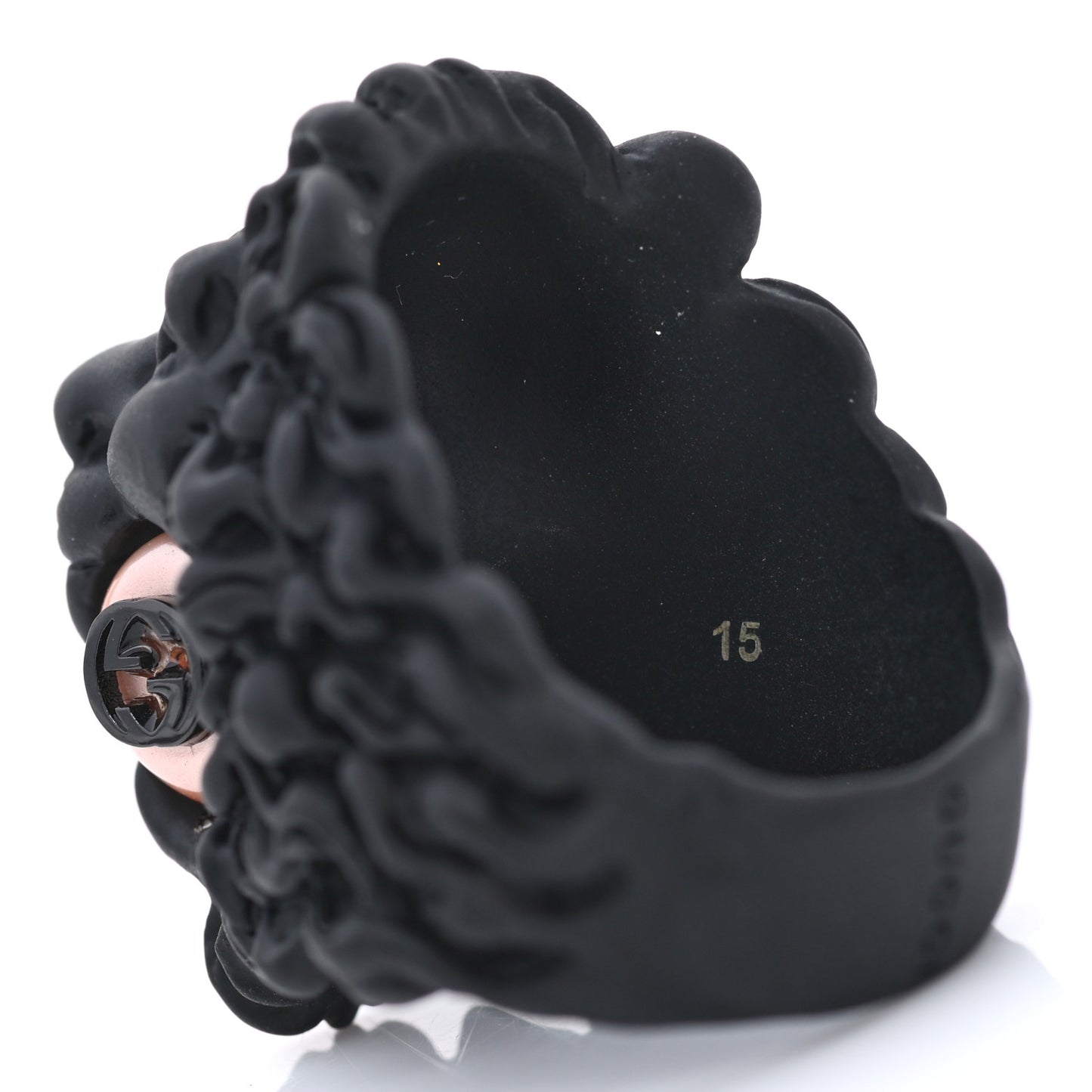 Glass Pearl Lion Head Ring 7 Black Pink