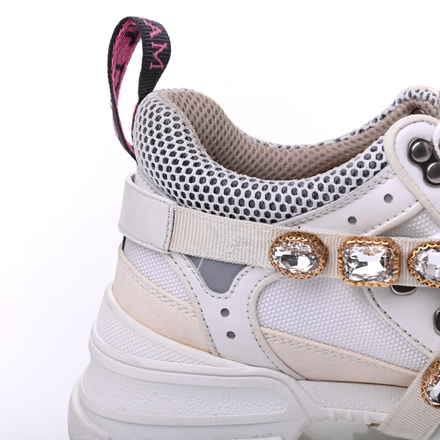 Gucci X SEGA Mesh Calfskin Suede Removable Crystals Womens Flashtrek Sneakers 38.5 Great White 8 of 23