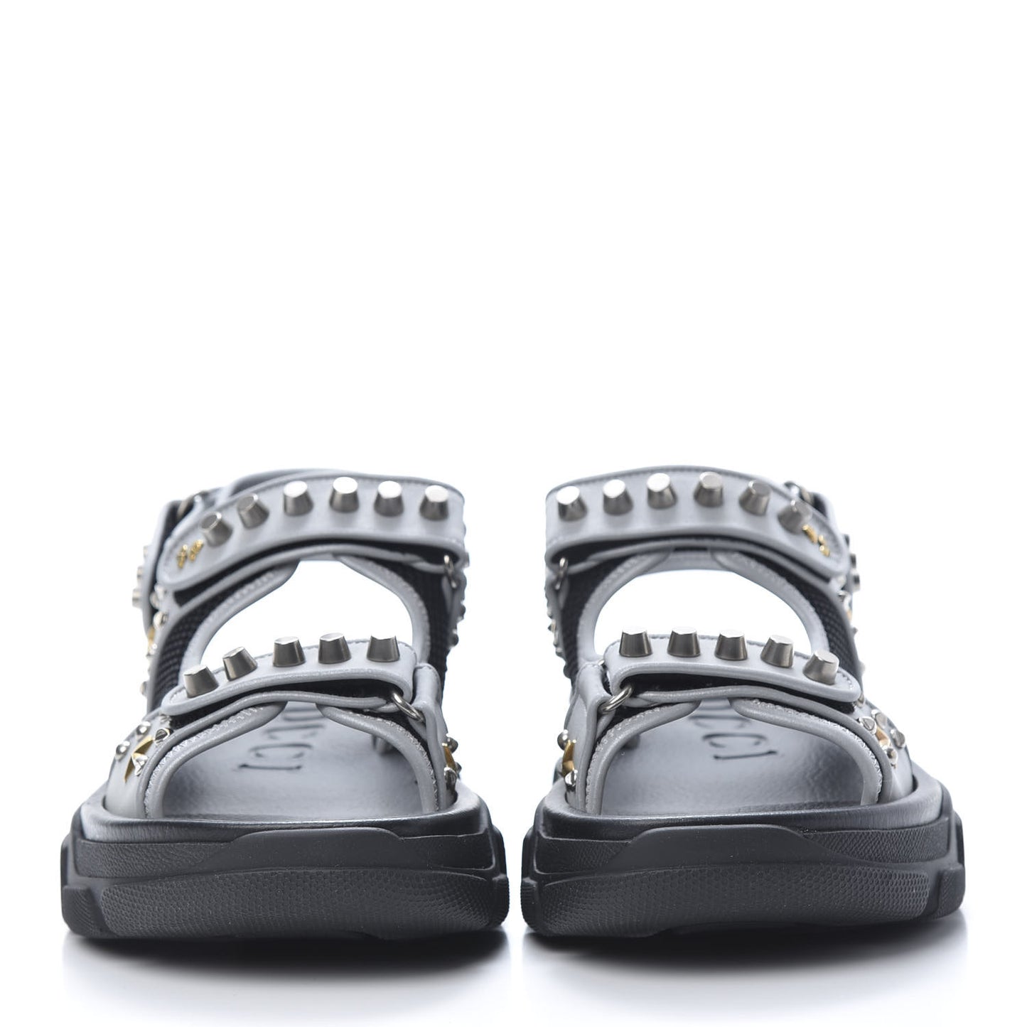 Technical Canvas Calfskin Reflective Studded Mens Aguru Sandals 8 Silver Black