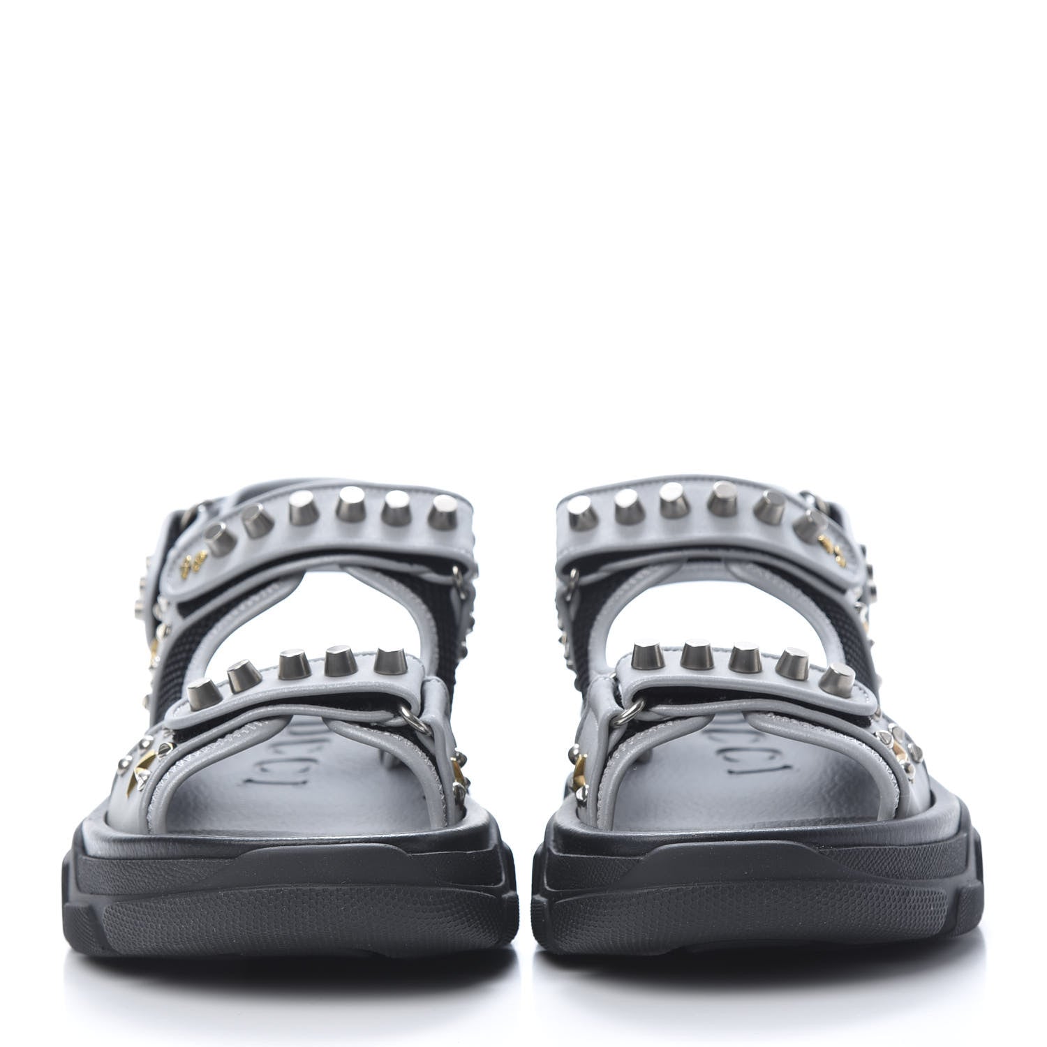 Gucci Technical Canvas Calfskin Reflective Studded Mens Aguru Sandals 8 Silver Black 2 of 8