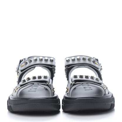 Gucci Technical Canvas Calfskin Reflective Studded Mens Aguru Sandals 8 Silver Black 2 of 8