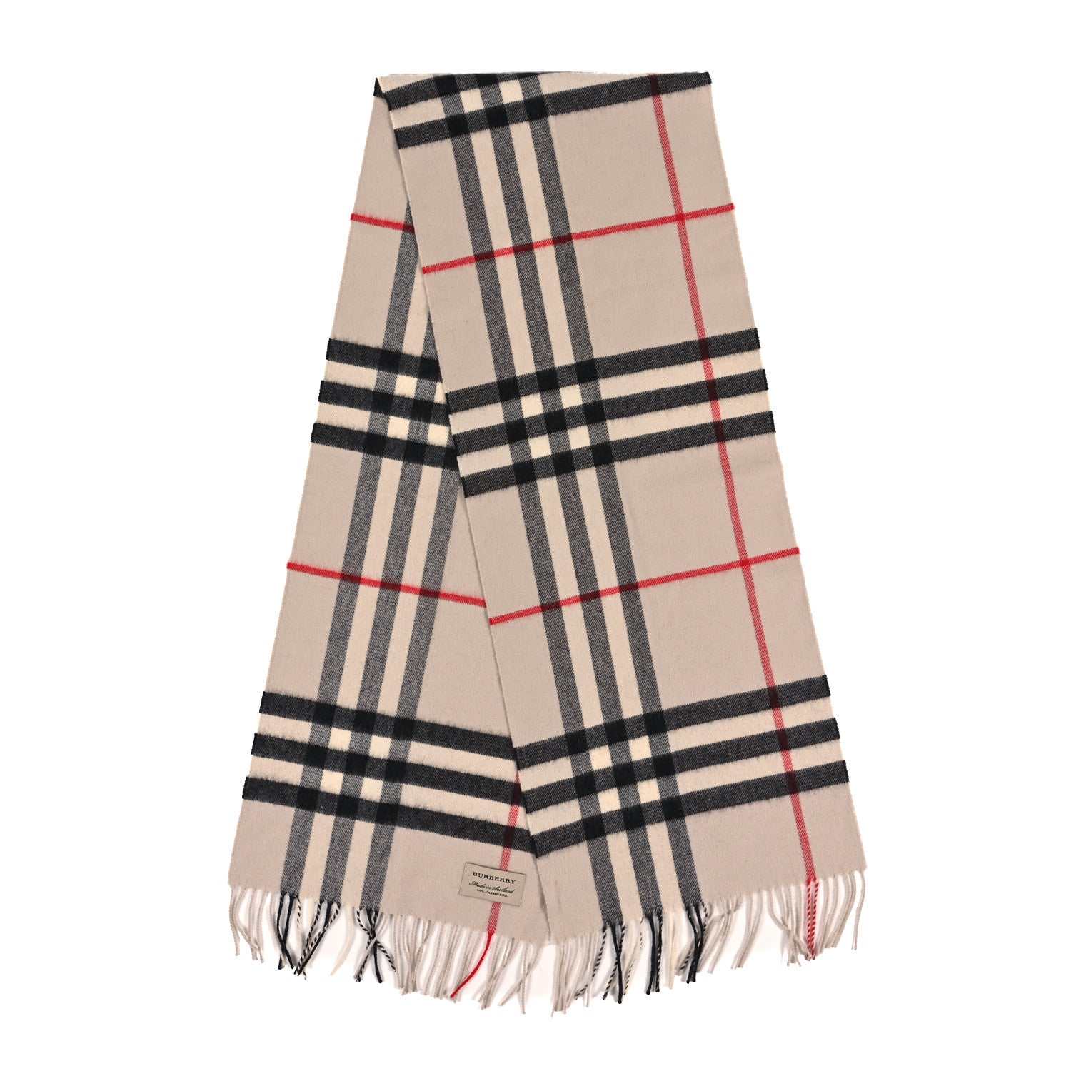Burberry Cashmere Giant Check Fringe Scarf Ivory Camel 2 of 3