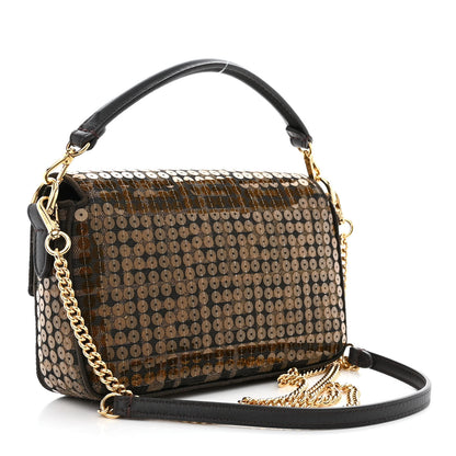 Fendi Fabric Jacquard Paillettes Vitello Seta FF 1974 Mini Baguette Testa di Moro Real Ebano 3 of 10
