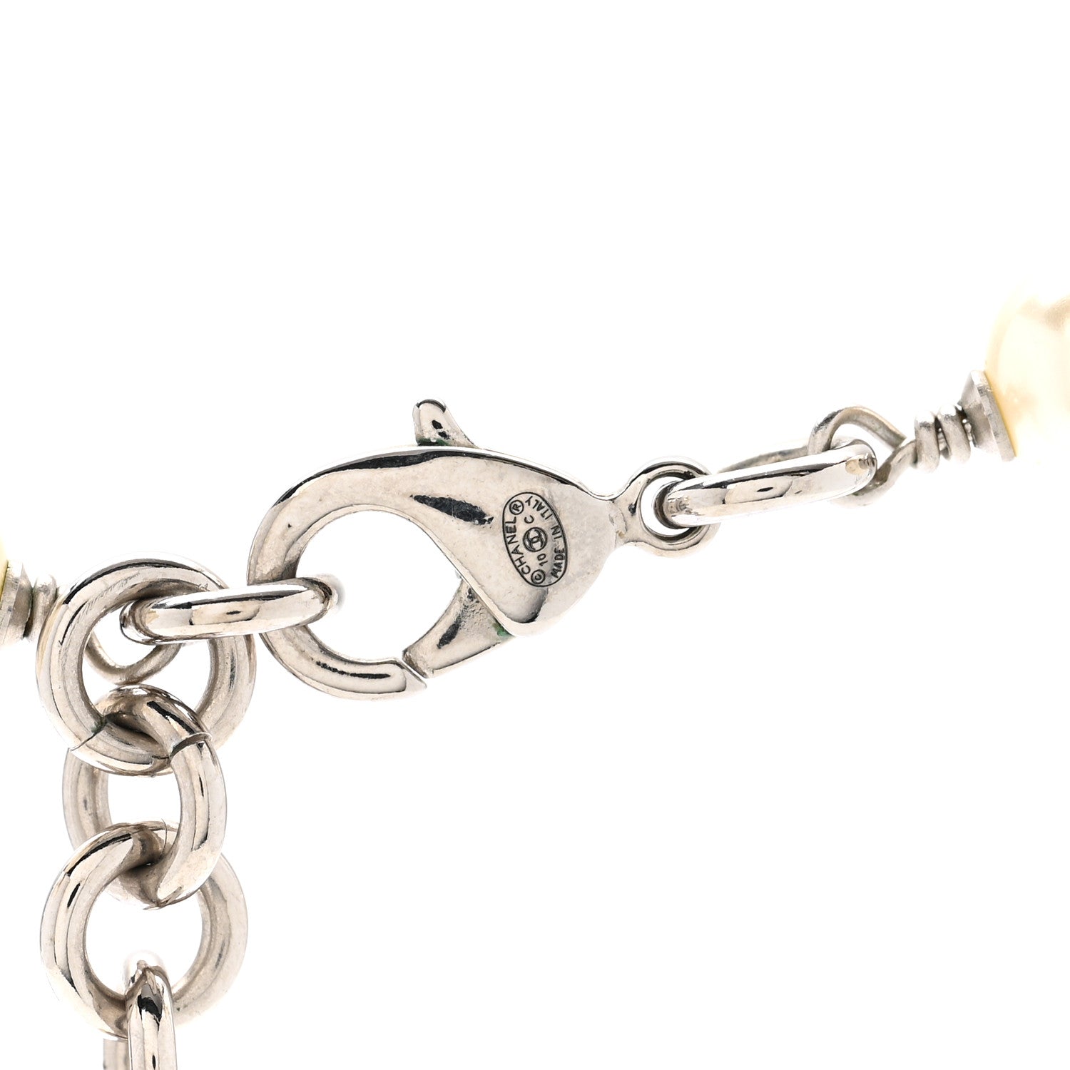 Chanel Crystal Pearl CC Long Necklace Silver 5 of 8
