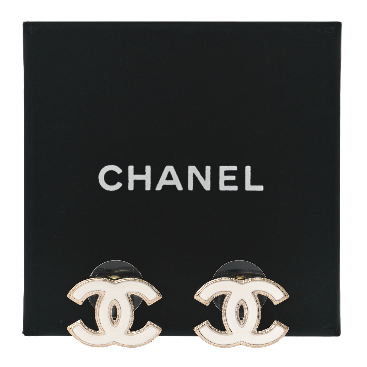 Enamel CC Earrings Gold White
