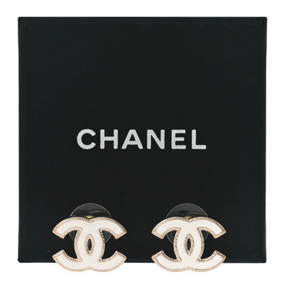 Chanel Enamel CC Earrings Gold White 5 of 5