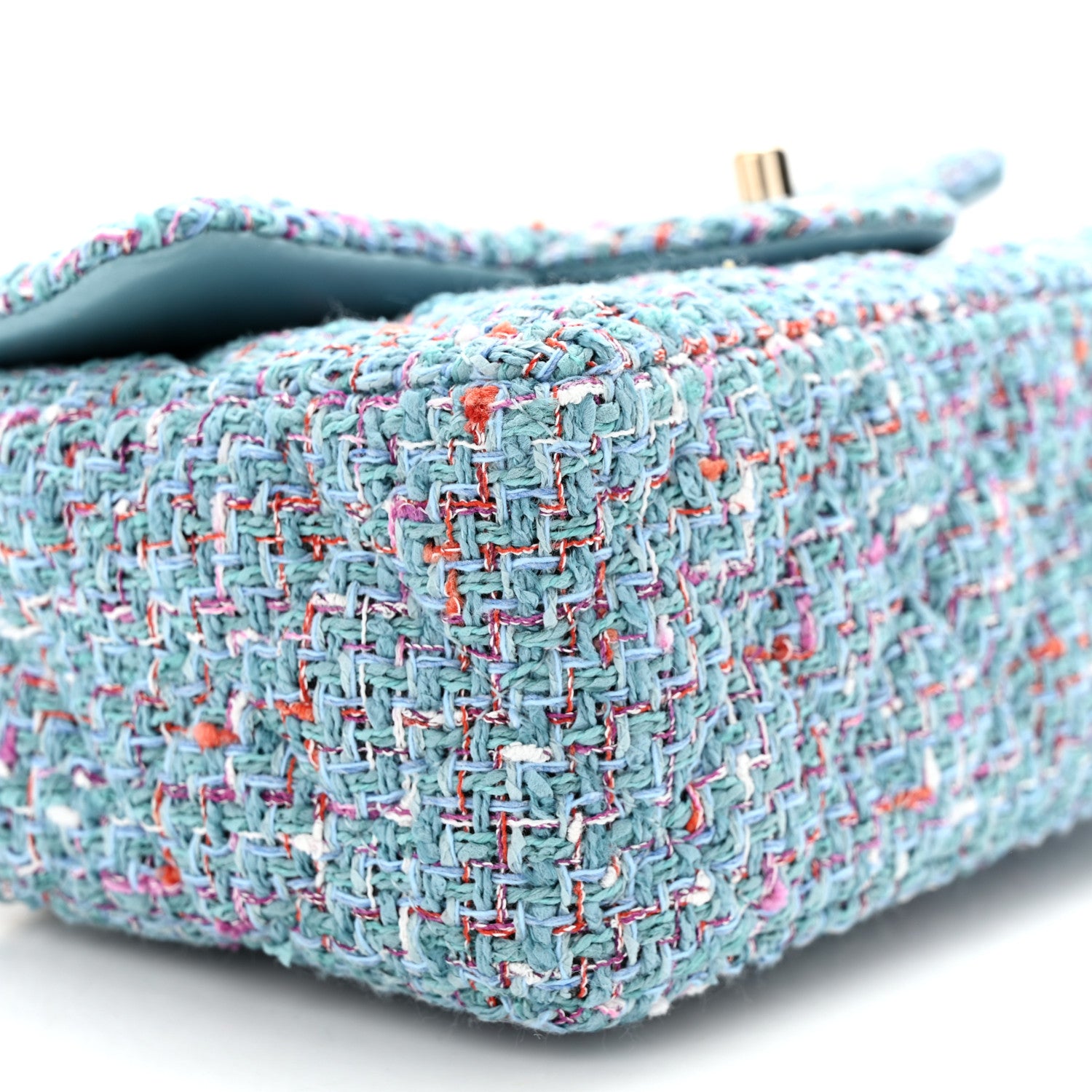 Chanel Tweed Quilted Mini Rectangular Flap Turquoise Purple White Red 9 of 12