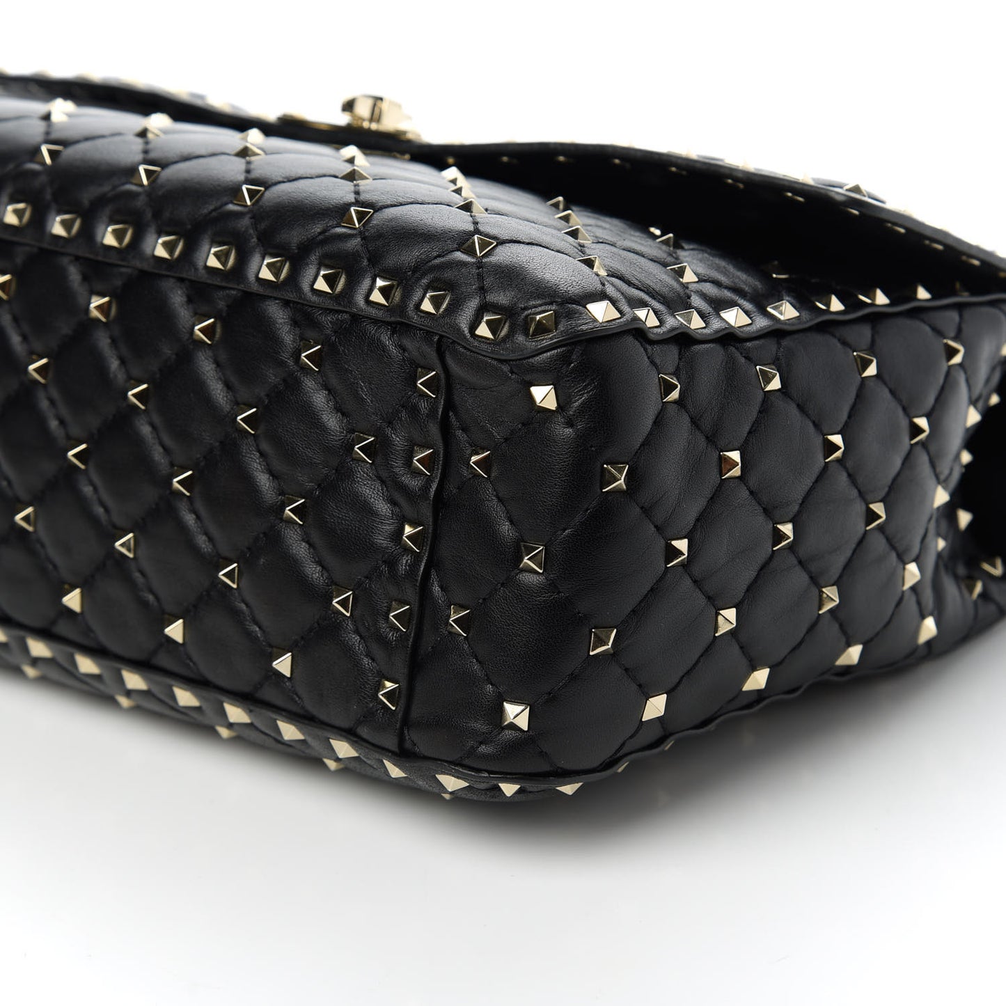 Lambskin Large Rockstud Spike Shoulder Bag Black